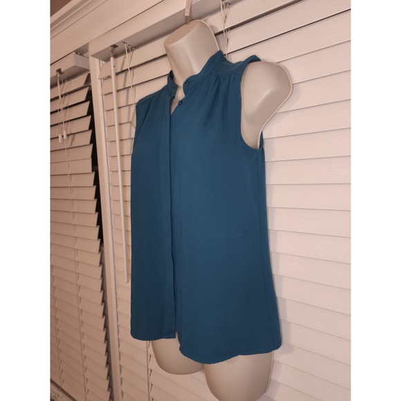 J Crew Women's Sleeveless Ruffle Work Office Blouse Small 00 Teal Preppy Cottage - Picture 2 of 10